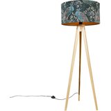 QAZQA Sodobna talna svetilka lesena tkanina senčnik pav 50 cm - stativ Classic Cene