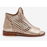 Zazoo Leather Cut-Out Sandals with Zip Gold 977/L | Shoptok.si
