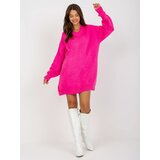 Fashion Hunters Fluo pink loose knitted dress with V-neck RUE PARIS Cene