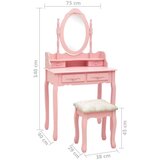 vidaXL Toaletni stolić sa stolcem rozi 75x69x140 cm od drva paulovnije | shoptok.hr