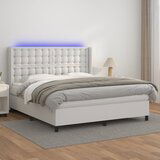 The Living Store Box spring postelja z vzmetnico LED bela 160x200cm umetno usnje - Box Spring Postelja, (21520409) Cene