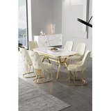 Hanah home trpezarijski set Epal, sto i 6 stolica, ploča u dekoru belog mermera, zlatne noge, krem tkanina Babyface | Eponuda.com
