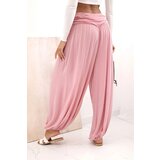 Kesi Włoski Women's viscose trousers with wide leg and ruffles dark pink | shoptok.hr