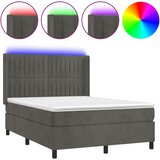 vidaXL Box spring postelja z vzmetnico LED temno siva 140x190 cm žamet, (20930362) Cene