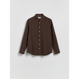 Reserved Slim fit pamučna košulja - tamnosmeđe | shoptok.hr