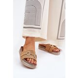 Boto Ladies Platform Slippers With Golden Decoration And Glitter Camel Morisela | Shoptok.si