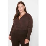 Trendyol Curve Brown V Neck Double Breasted Closure Knitted Body | Shoptok.si
