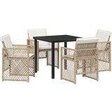  5 Dijelni Vrtni Blagovaonski Set s Jastučićima Bež Poli Ratan Vrtni Stol Crni 80x80x73 cm Kaljeno Staklo | shoptok.hr