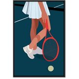  Slika - Female Tennis Player With a Red Racket on the Court - Graphics 80x120 U crnom drvenom okviru | shoptok.hr