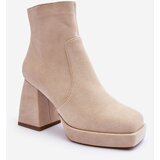 Kesi Suede Ankle Boots with Massive High Heel, Light Beige Abnous Cene