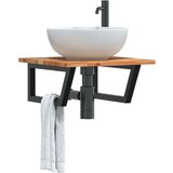 vidaXL Stenska polica za umivalnik jeklo in trden akacijev les | Shoptok.si