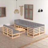 The Living Store Vrtna sedežna garnitura 9-delna z blazinami trdna borovina - Vrtna Sedežna Garnitura, (21423199) Cene