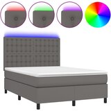 vidaXL Box spring postelja z vzmetnico LED siva 140x200cm umetno usnje, (20901960) Cene
