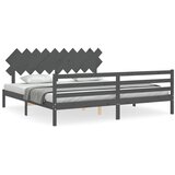  Okvir za krevet s uzglavljem sivi 200 x 200 cm od masivnog drva | shoptok.hr