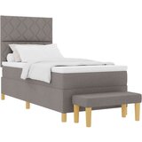 vidaXL vzmetnična postelja z vzmetnico in klopjo Taupe 100x200 cm Tkanina, (22083553) | Shoptok.si