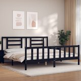 vidaXL Posteljni okvir z vzglavjem črn 200x200 cm trden les | Shoptok.si