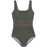 Lascana Jednodijelni kupaći kostim bež / kraljevski zelena / crna