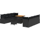 vidaXL 11-dijelni vrtni set sofea s jastučićima Crni poli ratan akacija, Dvosjedna vrtna sofa s jastučićima Crni poli ratan, 3-dijelni vrtni set za objedovanje s jastučićima Crni poli ratan akacija | shoptok.hr