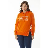 Şans Women's Plus Size Orange Stone And Print Detail Hooded Side Slit Sweatshirt Cene