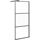 Pregrada za tuš 90 x 195 cm s napola mutnim staklom ESG crna | shoptok.hr