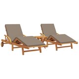 vidaXL sončni ležalniki 2 kosi z blazinami in mizo Rjava Trden les akacije, zložljiv sončni ležalnik z kolesi in blazino Rjava Trden les akacije | Shoptok.si