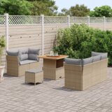  8-delni vrtni kavč set z blazinami bež poli ratan akacija | Shoptok.si