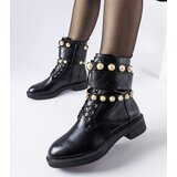 Gemre Black insulated ankle boots with pearls Normand | Shoptok.si
