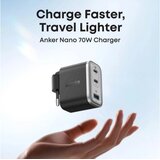 Anker Nano 70W GaN zidni brzi punjač, 3-porta (2x USB-C i 1x USB-A) crni Cene