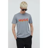 Hugo Bombažna kratka majica moški, siva barva