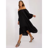 Fashionhunters Black dress with ruffle and wide sleeves