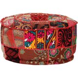 vidaXL tabure večbarven okrogel, bombaž, ročno izdelan 40x20 cm rdeč | Shoptok.si