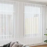 Čipkasta zavjesa sa zavjesama Bijelo 260 x 1200 cm Poliester
