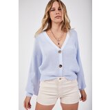 Happiness İstanbul Women's Sky Blue V-Neck Buttoned Knitwear Cardigan Cene