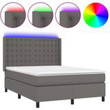 The Living Store Box spring postelja z vzmetnico LED siva 140x200cm umetno usnje - Box Spring Postelja, (21521220) | Shoptok.si