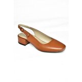 Fox Shoes Camel Genuine Leather Thick Heeled Women's Shoes Cene