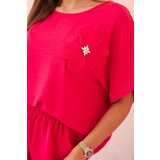 Kesi Włoski Women's viscose set with decorative flower and wide trousers - fuchsia | ePonuda.com