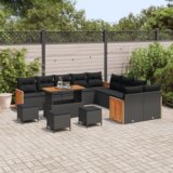 vidaXL 14-delni vrtni kavč set z blazinami črn poly ratan akacija | Shoptok.si
