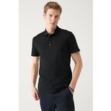 Avva Men's Black 100% Cotton Knitted Standard Fit Normal Cut 3 Snaps Polo Neck T-shirt Cene