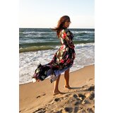 Numoco 245-3 Long dress with frill and cleavage - red flowers | Shoptok.si