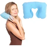 Potovalna napihljiva blazina AJK ergonomski vzglavnik za vrat in glavo vodoodporen PVC kompaktna za letalo avtomobil piknik modra, (5000248972)