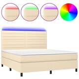 vidaXL Box spring postelja z vzmetnico LED krem 160x200 cm blago, (20899689) Cene
