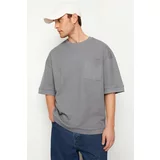 Trendyol Anthracite Men's Oversize Pocketed Textured Cotton T-Shirt
