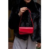Madamra Red Patent Leather Women's Mia Asymmetric Cut Handbag Cene