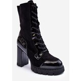 Boto Leather Lace-Up Boots On Massive Heel Black Khariah | Shoptok.si