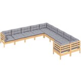  Vrtna sedežna garnitura 10-delna s sivimi blazinami borovina, (20673769) | Shoptok.si