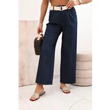 Kesi Włoski Women's cotton pants with wide legs and a belt - denim Cijene