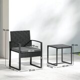 Bistro set od ratana vrtni namještaj od 3 dijela s 2 vrtne stolice stolić za kavu jastuci koji se mogu ukloniti tamno siva | shoptok.hr