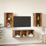 vidaXL Set TV stalka s policom Zidne 3 pcs Staro drvo 37 x 37 x 107 cm | shoptok.hr