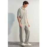 Trendyol Limited Edition Stone Men's Comfortable Cut/Wide Leg Textured Ottoman Hidden Drawstring Sweatpants. Cene