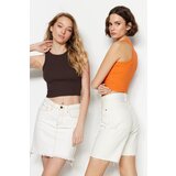 Trendyol Brown-Orange 2-Pack Fitted Crop, Corduroy, Stretchy Knit Undershirt | Shoptok.si